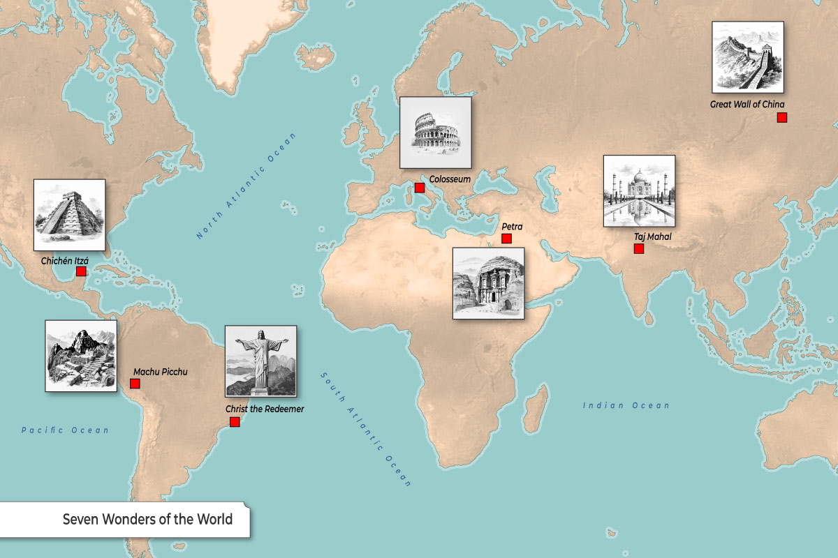 Best Map of the 7 Wonders of the World for Explorers and History Fans!